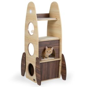 Rocket Cat Tree 47 Inch Large Wooden Cat Tower For Indoor Cats Sisal Scratching Pad Detachable Scratching Mat (Option: Natural  White)
