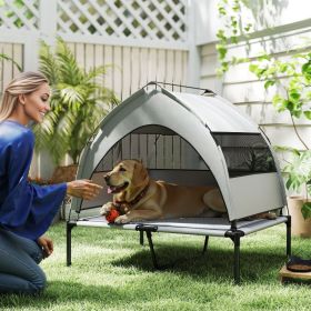 Elevated Dog Bed With Removable Canopy, Portable Outside Raised Pet Cot With Cooling Pad, Storage Bag, 42 X 30 X 37 (Option: Grey)