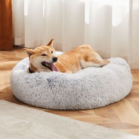 24 Inch Anti-Slip Round Fluffy Plush Faux Fur Cat Bed, Fits up to 25 lbs Pets (size: Grey/XL)