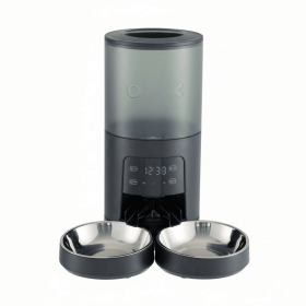 6L Automatic Cat Feeder for 2 Cats, Timed Cat Food Dispenser with 2 Stainless Bowls, 10s Voice Recorder, Dual Power Supply (Color: Black)