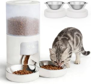 6L Automatic Cat Feeder for 2 Cats, Timed Cat Food Dispenser with 2 Stainless Bowls, 10s Voice Recorder, Dual Power Supply (Color: White)
