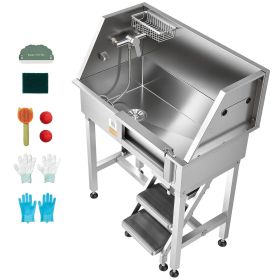 34" Dog Washing Station, Stainless Steel Pet Grooming Tub Bathtub, Professional Dog Wash Sink with Shower, Faucet, Soap Holder (Default: Default)